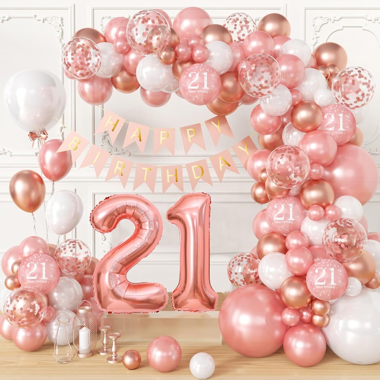100pcs 21st Birthday Decorations for Her, 21st Birthday Balloons 18/12/10/5 Inches (Rose Gold)